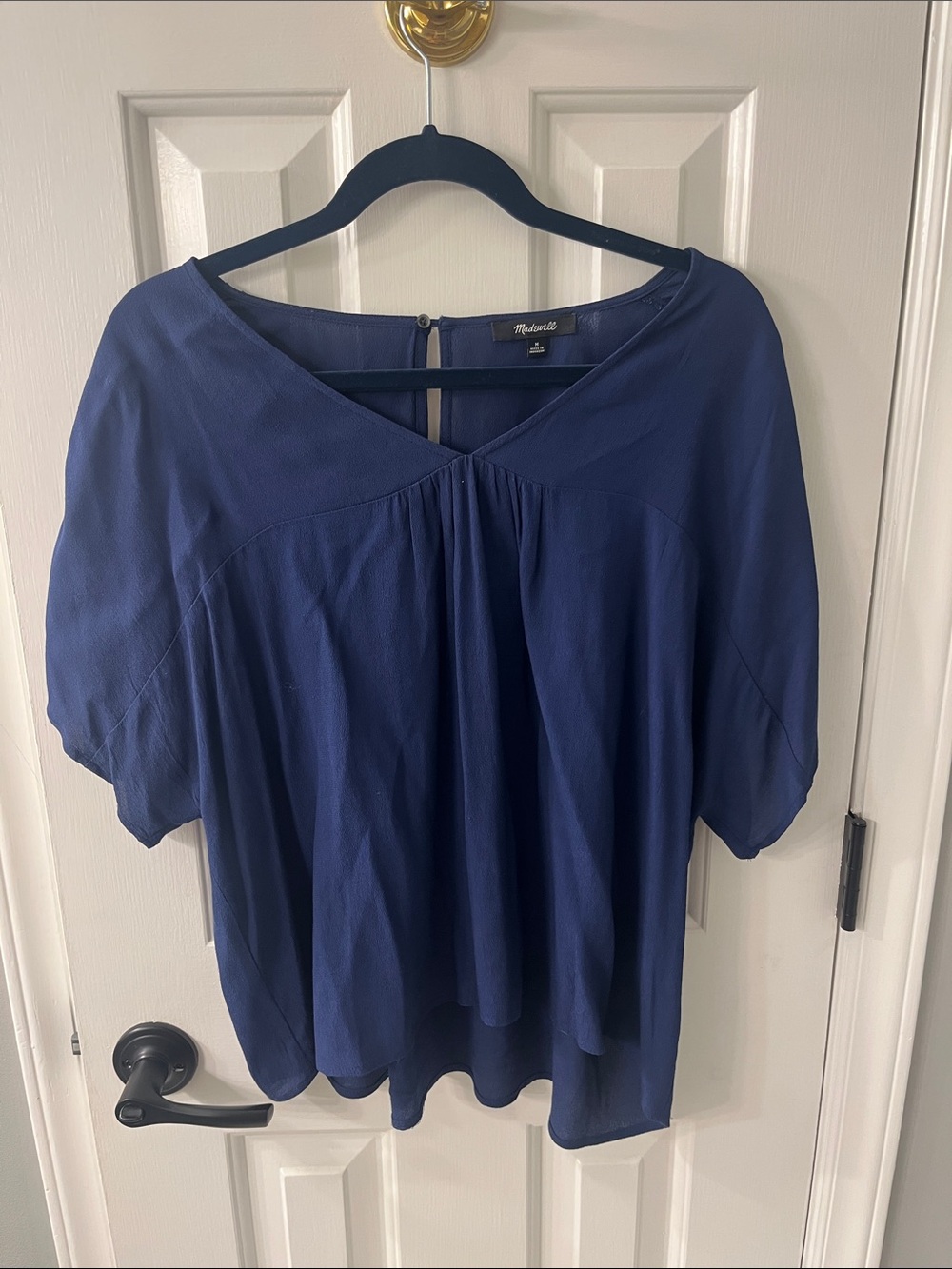 Madewell Navy V-Neck Short Sleeve Blouse